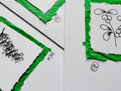 Botanical christmas card drawing