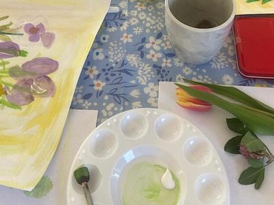 Trees and flowers in mixed media